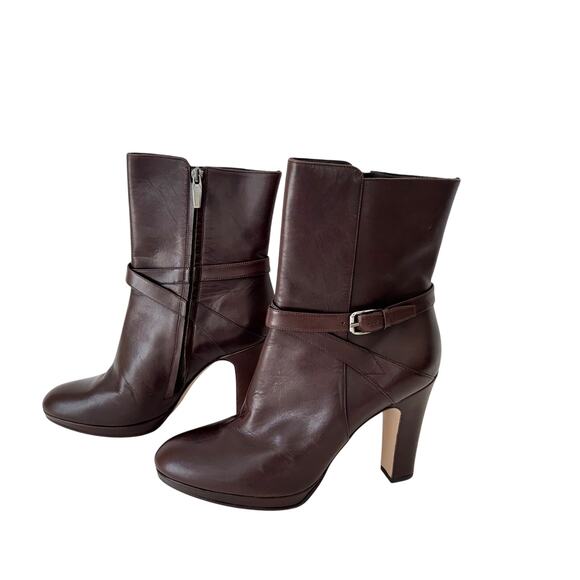MaxMara Heeled Leather Ankle Boots Booties Brown Round Toe 41 (US11) - Picture 1 of 16